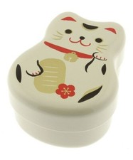 HAKOYA Japanese Tatsumiya Lunch Box, Maruko, 2-Tier Bento Box, White Maneki Cat picture