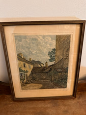 Antique Vienna Austria Color Etching Wien IX Hofergasse Pencil Signed Framed Art picture