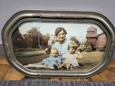 Antique 1940s Family Photo Photograph Woman and 2 children framed picture
