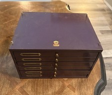 Swartchild Vintage 6 Drawer Metal Watchmakers Cabinet w/Parts, Staff, Crown, Ect picture