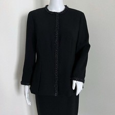 Carlisle Collection Women's Danica Jacket Size 6 Black Tweed Trim Career Chic picture