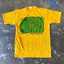 Vintage West Germany Map Graphic Print Yellow Crew Neck T-Shirt Size L 80’s picture