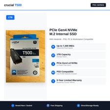Crucial T500 1TB PCIe Gen4 NVMe M.2 Internal SSD with Heatsink - PS5 Compatible picture