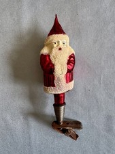 Vintage Santa Claus Christmas Tree Ornament White Mica Spring Clip picture