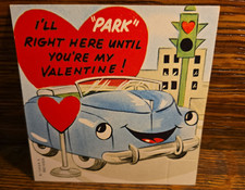 Vintage Anthropomorphic Car Valentine Card - I'll Park Right Here - Americard picture