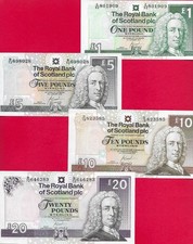 Scotland Royal Bank £1 £5 £10 £20 2001-07 Uncirculated set of 4 picture