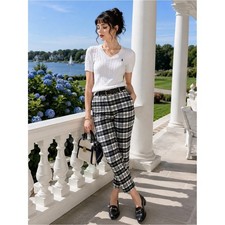 Talbots Petites Plaid Ankle Pants OP Black White Stretch Slim Career NWT Preppy picture