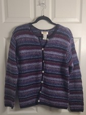 Talbots M Hand Knit Wool Blend Striped Cardigan Sweater Vintage Grandmacore picture