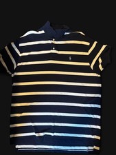 Vintage Polo Ralph Lauren Striped Rugby Polo Shirt XL Navy White Preppy Y2K picture