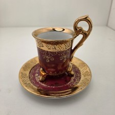 Vintage Karl Klette Crown D Dresden Style Footed Cup Saucer Deep Burgundy & Gold picture