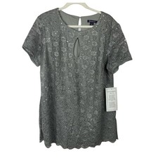 ROAMAN'S Woman's Size 22W Gray Sequins Special Occasions Top Key Hole Blouse NWT picture