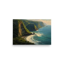 Pololu Valley lookout, Hawaii Island, Hawaii - Hawaiian Oil Painting Poster picture