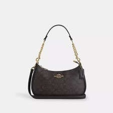NWT Coach Teri Shoulder Bag In Signature CV933 Gold/Walnut/Black picture