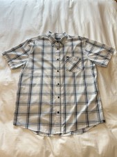 Hurley Mens XL Blue Gray Plaid Short Sleeve Button Up Shirt 100% Cotton picture