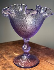 Vintage Fenton Wisteria Tree of Life Ruffled Compote Neodymium Glass picture