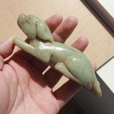 SUPERB Chinese ANTIQUES JADE Carved OLD NEPHRITE LOVELY dog HANDHELD 221g 13.5CM picture
