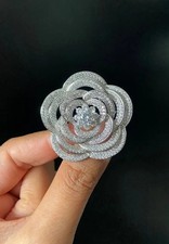 3CT Round Cut Lab Created Diamond Women's Rose Brooch Pin 14K White Gold Finish picture