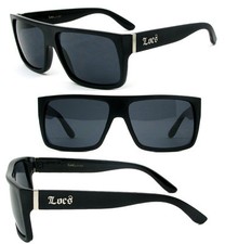 Locs Cholo Sunglasses OG Style w/ FREE Pouch - Shiny Black Frame Black Lens LC81 picture