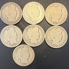 Barber Quarter 25C Lot of 7 Mixed Dates 1898 1901 1902 1907 1908 1911 90% Silver picture