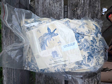 Vintage Kerry Adams Design Blue Toile Gathered Bedskirt Queen Chinoiserie Bird  picture