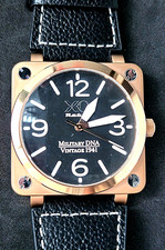 XO Retro P-51 Mustang Military DNA Quartz Watch Black Dial Gold Case 42mm picture