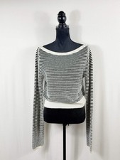 Reformation Cashmere Striped Cropped Bateau Sweater – Blue/White picture