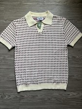 OXKNIT Men's Collared Knit Pullover Sweater Short Sleeve Geometric XL Ivory picture