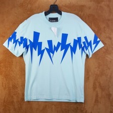 NEIL BARRETT Shirt Mens Small Blue Pullover Crew Jumbled Lighting Bolts Tee picture