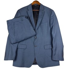 Jos A Bank Traveler Collection Blue Wool 2pc Suit 44L Pants 38/33 Tailored Fit picture