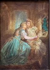 Small Antique Pre-Raphaelite Oil Painting Of Arthurian Period Knight And Lady picture