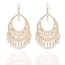 Bohemian Retro Gold Filigree Cutout Chandelier Dangle Drop Earrings for Women picture