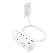 Flat Plug 5 FT Extension Cord Power Strip with 6 Outlets and 3 USB Ports (1 picture