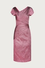THEIA NWT $745 Rose Asymmetric Metallic Cocktail Dress in Camellia Size 12 picture