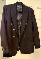 Zara Woman Black Double Breasted Blazer Gold Tone Buttons Lined Size L picture