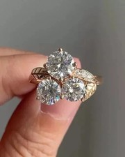 2.3Ct Round Cut Lab Created Diamond Women Engagement Ring 14K Yellow Gold Plated picture