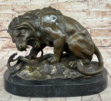 Lion with Snake, Bronze Sculpture, Mighty Animal Sculpture A. Barye Figurine Art picture