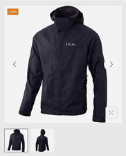 Huk Men's M Black Waterproof Hooded Rain Jacket Zip Closure Zipped Pockets picture