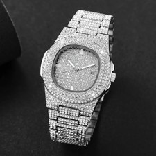 Luxury Full Diamond Men's Stainless Steel Watches Male Sports Quartz Wristwatch picture