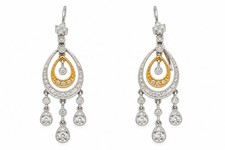 14K Two Tone Yellow White Gold Diamond Dangle Earrings 5.8g Fine Jewelry picture