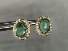 Natural Emerald 4.10 CTW & .34 CTW Diamond Halo Earrings 14K Gold picture