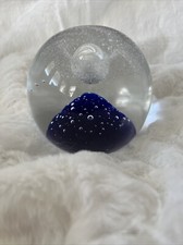Vintage Cobalt Blue Controlled Unsigned  Bubble Art Glass Flakes Paperweight 4” picture