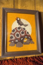 Vintage MCM Turtle Needlepoint Framed Wall Art MCM Decor Groovy Flower Power picture