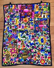 Vintage Guatemalan Embroidered Tapestry Vibrant Folk Art Textile Hanging Large picture