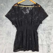 Torrid Top 3X Black Fairy Grunge Whimsigoth Y2K Romantic Floral Lace Sheer Mesh picture