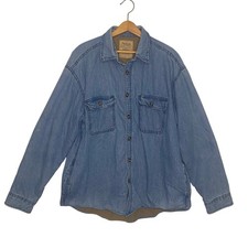 Vintage Arrow Blue Jeans Fleece Lined Chore Jacket Mens Buttons Large Western picture