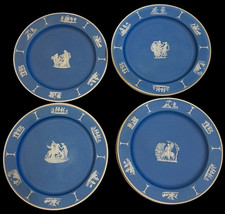 WEDGWOOD LIGHT BLUE JASPERWARE POTTERY PLATES SET OF 8 NEOCLASSICAL MOTIFS picture