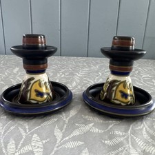Antique PZH Gouda Holland CEE Pair Candle Holders Hand Painted Art Pottery 1929 picture
