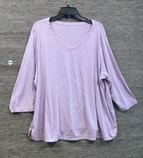 J Jill Pima Cotton 3/4 Sleeve V-Neck Tee Womens Size 3X Purple Casual  picture