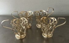 Set of 4 Vntg Silverplate Tea Glass Holders Art Nouveau Filigree Sheffield picture