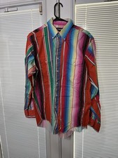 Vintage 90 s Wrangler Brushpopper Shirt Mens 16x34  Striped Western X-Long Tails picture